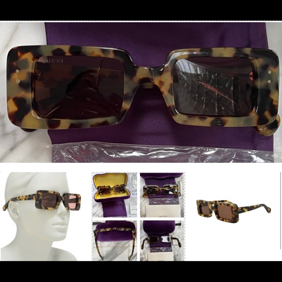 GUCCI UNISEX RECTANGULAR HAVANA SUNGLASSES - Picture 7 of 16